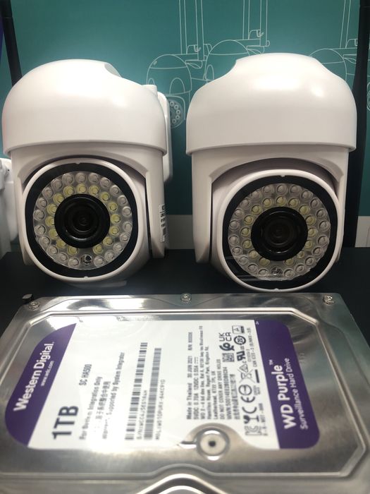 Pachet Max Supraveghere Video 2k WIFI +2x Proiector Solar 200W +Hdd1Tb