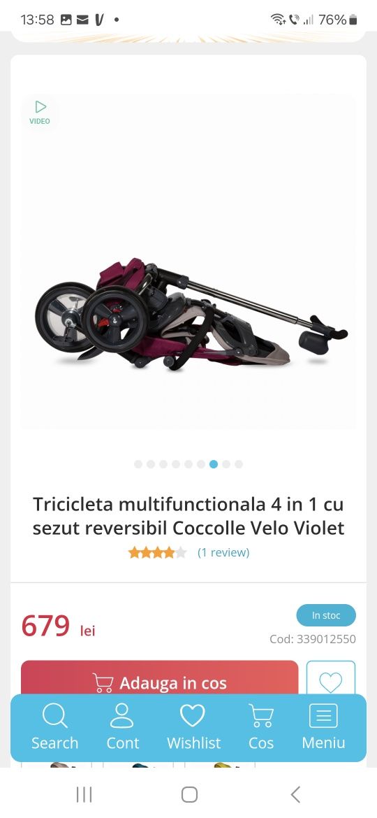 Tricicleta multifunctionala 4 in 1 cu sezut reversibil Coccolle Velo