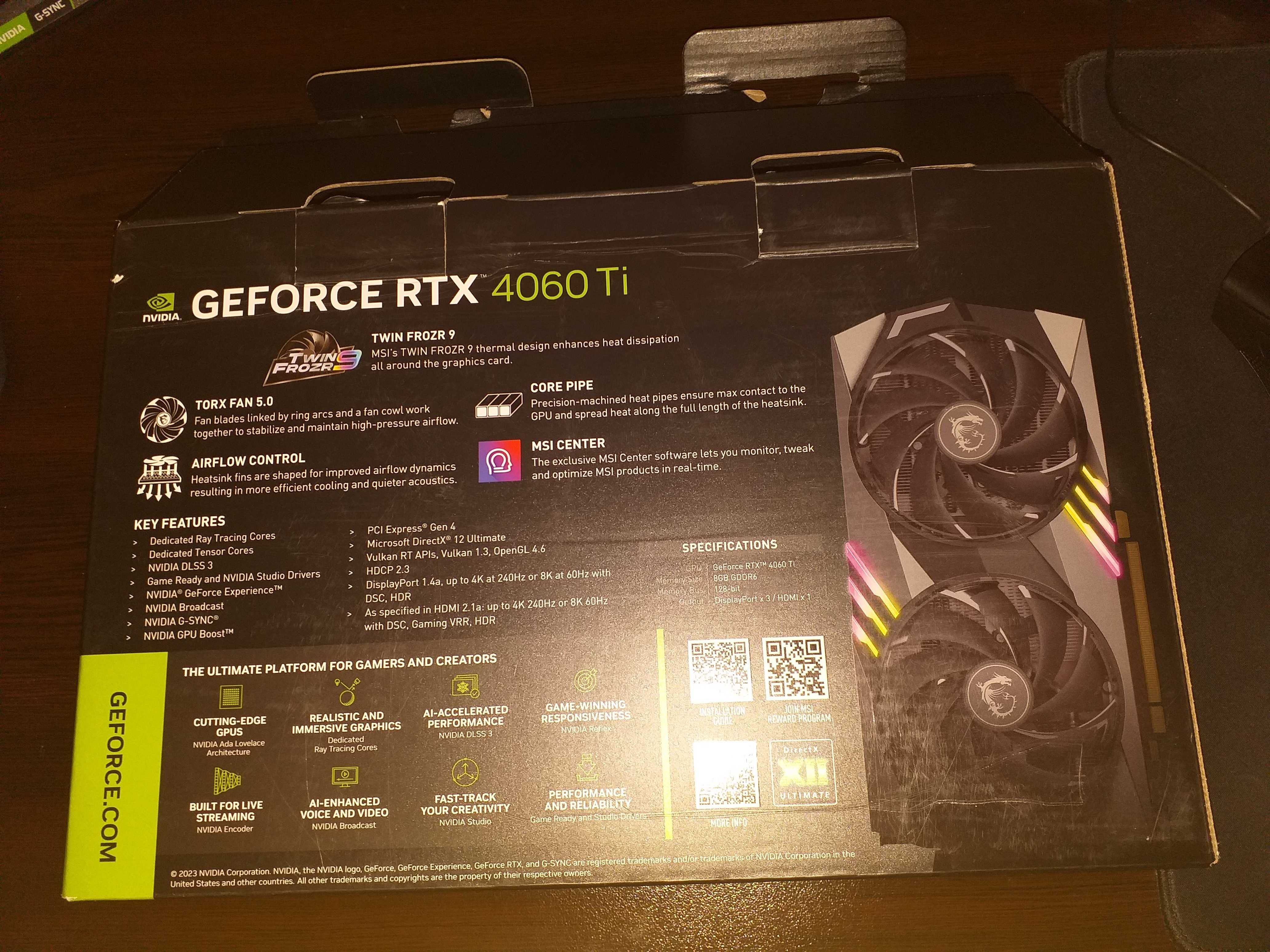 Видео карта MSI RTX 4060 Ti Gaming X, 8GB GDDR6