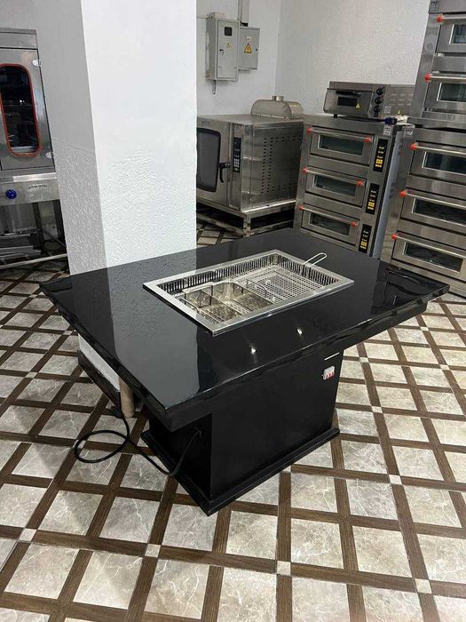 Хого стол каменный с индукционной конфоркой, грилем и вытяжкой