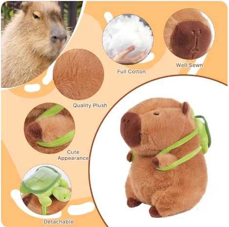 Плюшена играчка Капибара с раница костенурка, 20-110см
