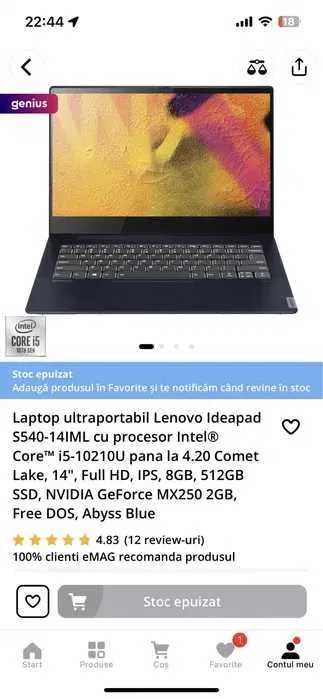Laptop Lenovo Ideapad S540-14IML, 14" i5-10210U, 8GB, 512 SSD, Nvidia