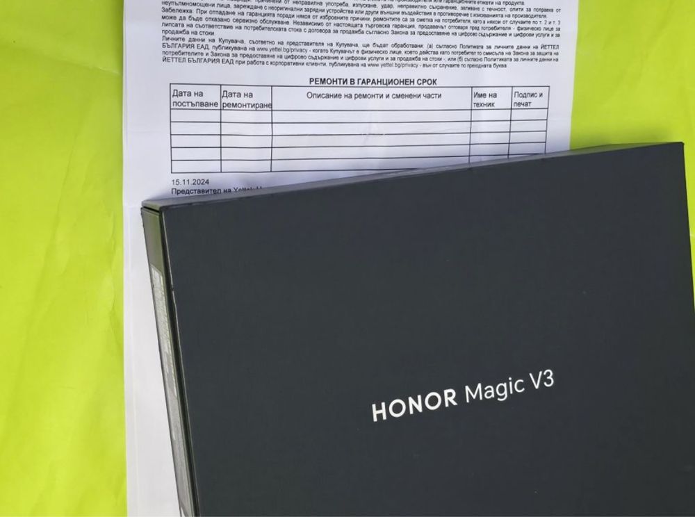 КАТО НОВ 512GB Honor Magic V3 Yettel Гаранция 2027г. Black / Черен v 3