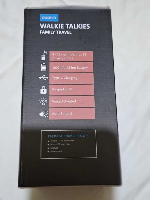 Walkie Talkie Awanfi, baterie reincarcabila  set 4 piese