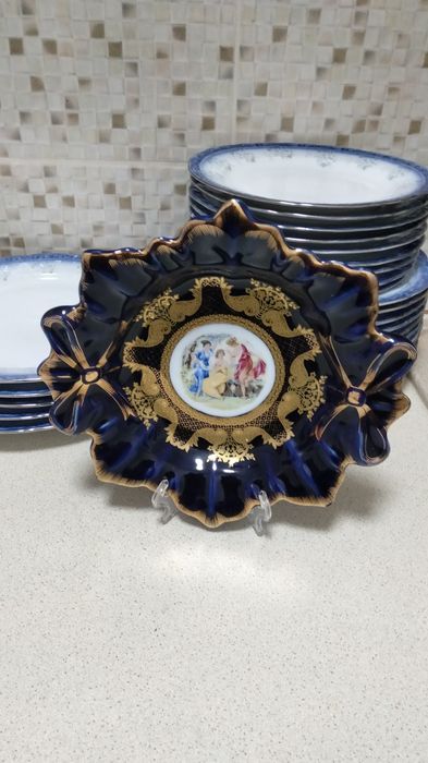 Fructiera cobalt aurita cu aur de 24k