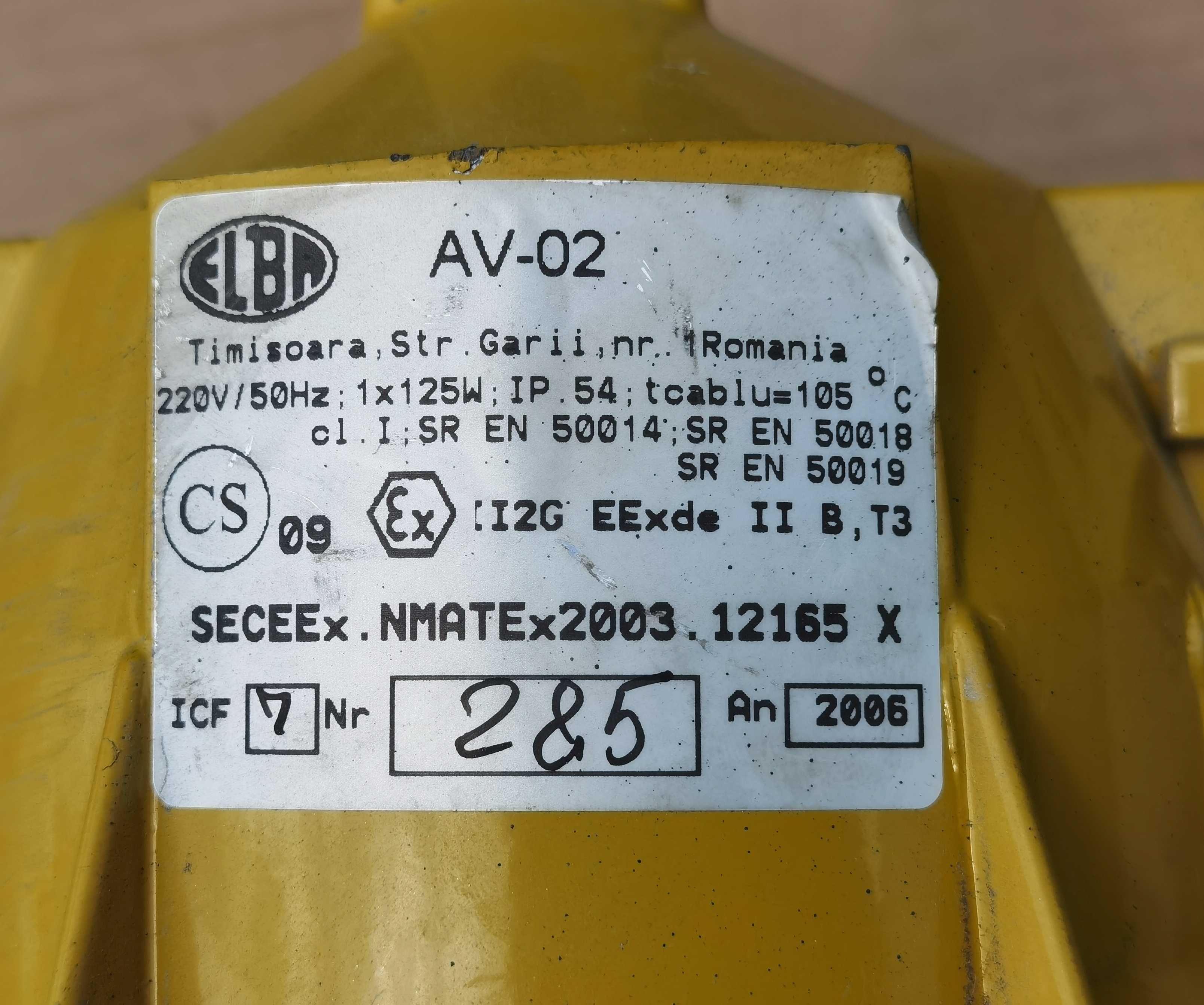 Corp iluminat ELBA, Alba antiexploziv  AV-02 125W II, IP54