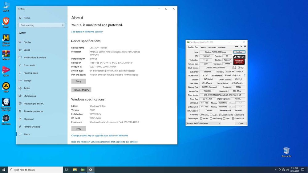 Unitate PC AMD A8 6600K 8GB DDR3 1600MHz RX550 2GB GDDR5 SSD 240GB