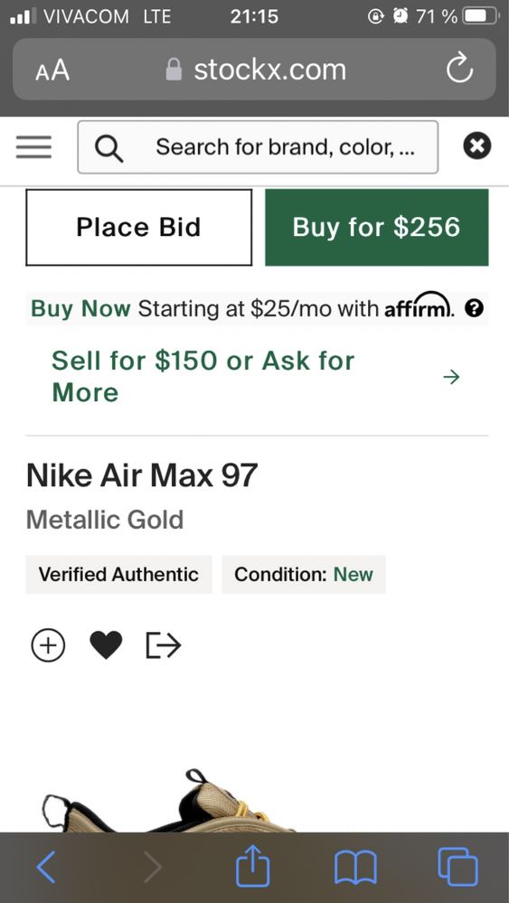 Nike Air Max 97 Metallic Gold Номер 45