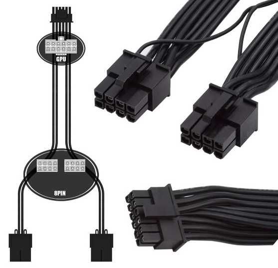 Cablu adaptor 12VHPWR 2x 8 pini sau 2x 6 pini la 12 pini ATX 3.0 nou