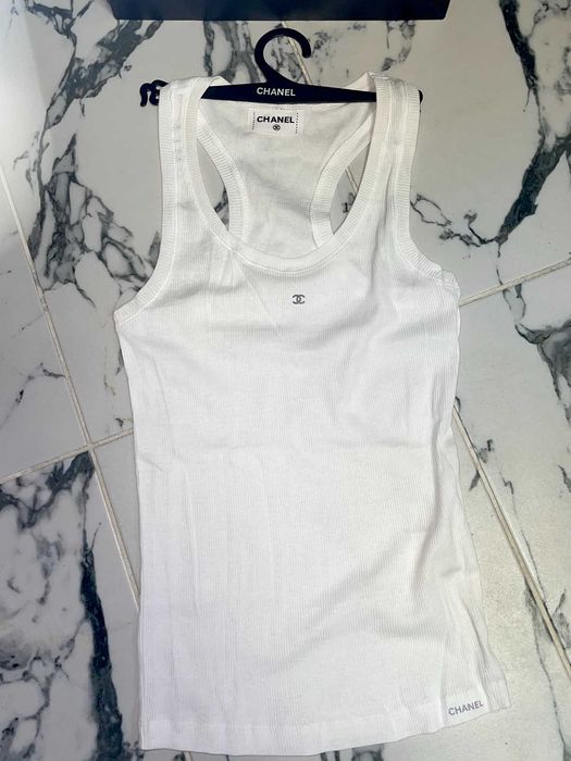 бял топ шанел chanel потник горница рипс потниче бяло спортно