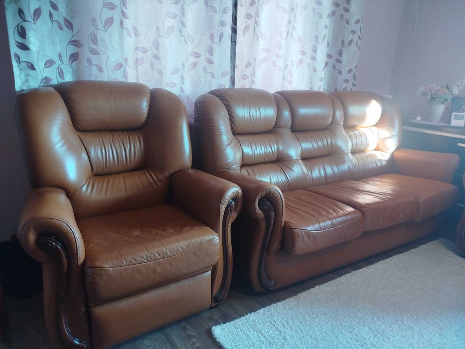 Set 3 fotolii din piele marro