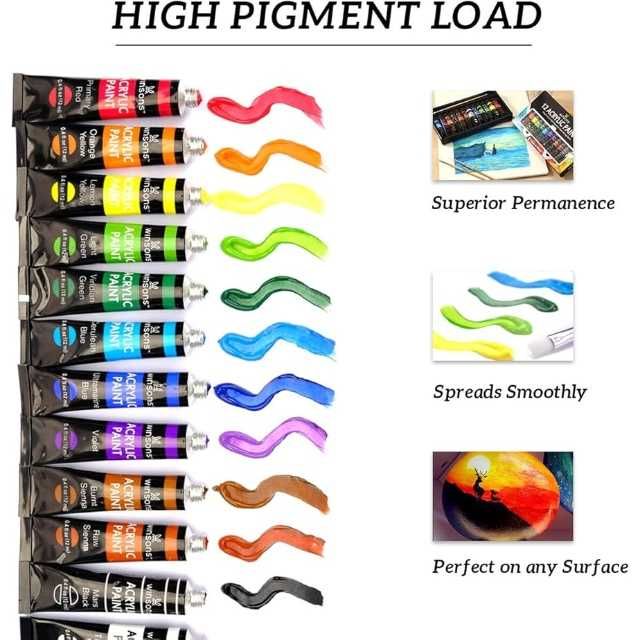 Set acuarele acrilice Premium KOMAZI®, 12 culori x 12 ml + 3 Pensule