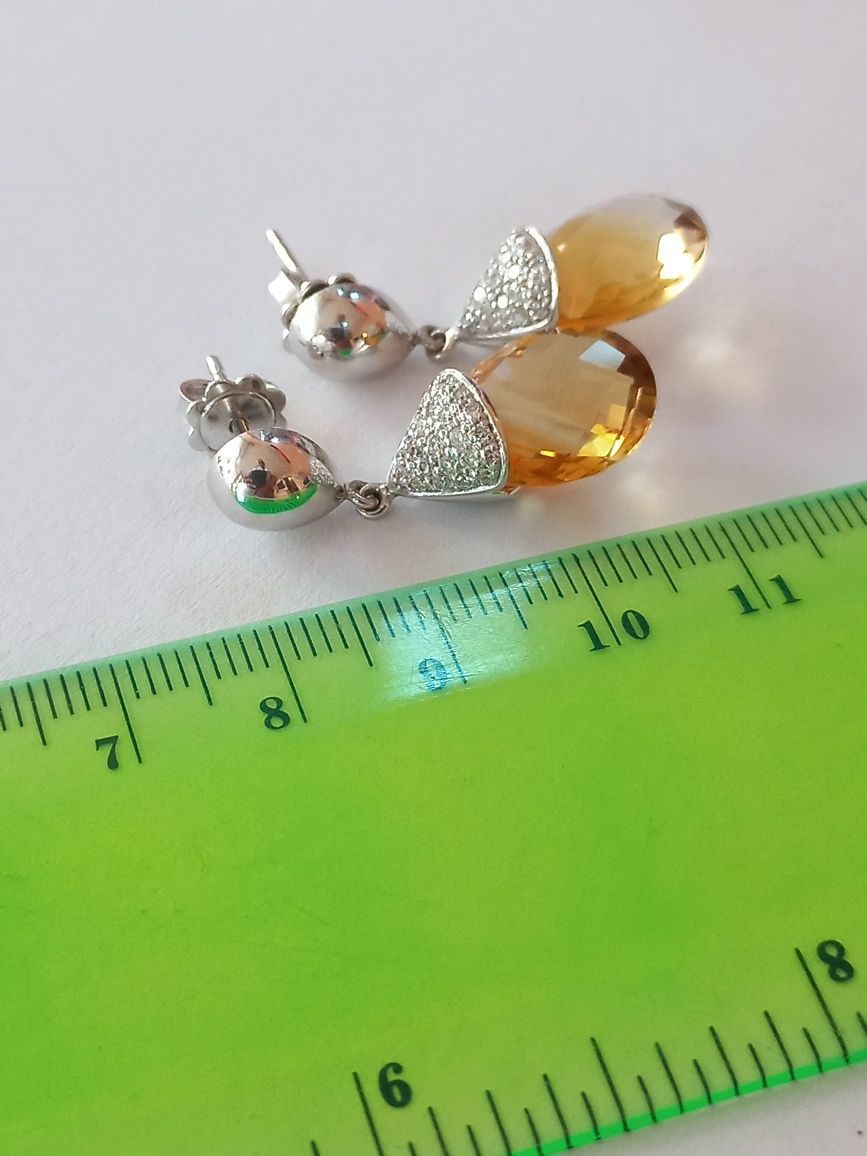 Cercei aur alb, diamante si citrin (cod ekymv 35)