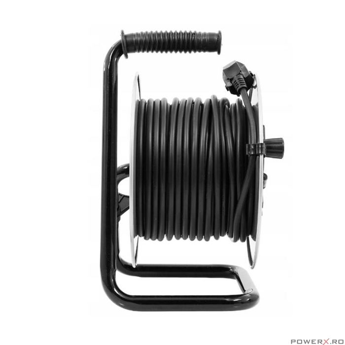 Rola prelungitor cablu negru, cu cadru metalic, 20 metri 3 x 1,5 mm
