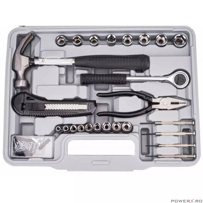 Trusa unelte chei 141 piese, tubulare, surubelnite, Powermat