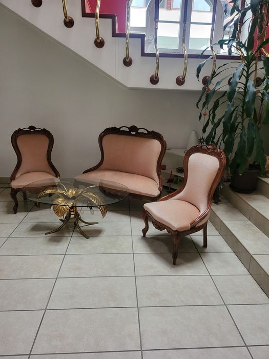 Vând set canapele in stil Ludovic Filip ,cu tapițerie din catifea  roz
