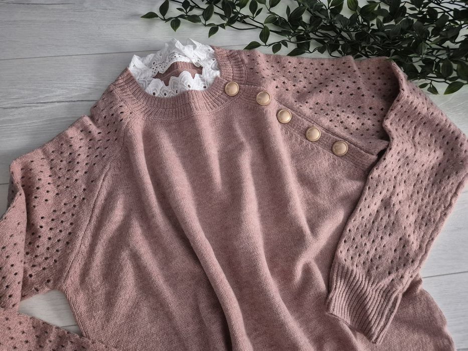 Pulovar pufos insertie bumbac, nasturi