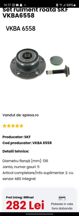 Kit Rulment Roata Spate Skf Volkswagen Passat B6 2005- 2010