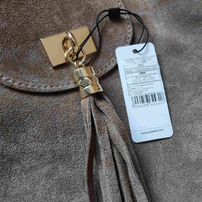 Голяма кожена чанта торба естествен велур кафява camel ресни дръжки