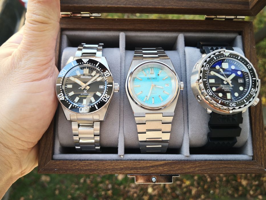 Cutie lemn pentru Ceas automatic Seiko cu 3 compartimente cu sticlă