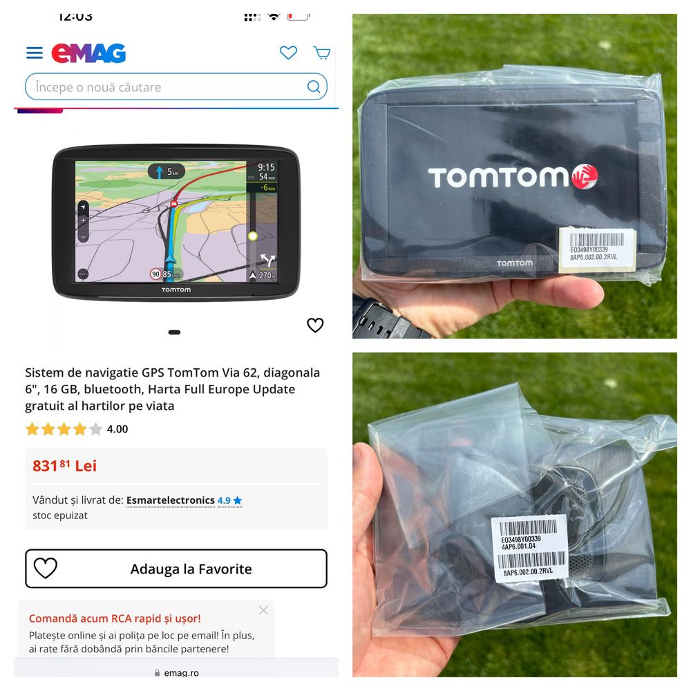 Sistem de navigatie GPS TomTom Via 62, diagonala 6", 16 GB, bluetooth