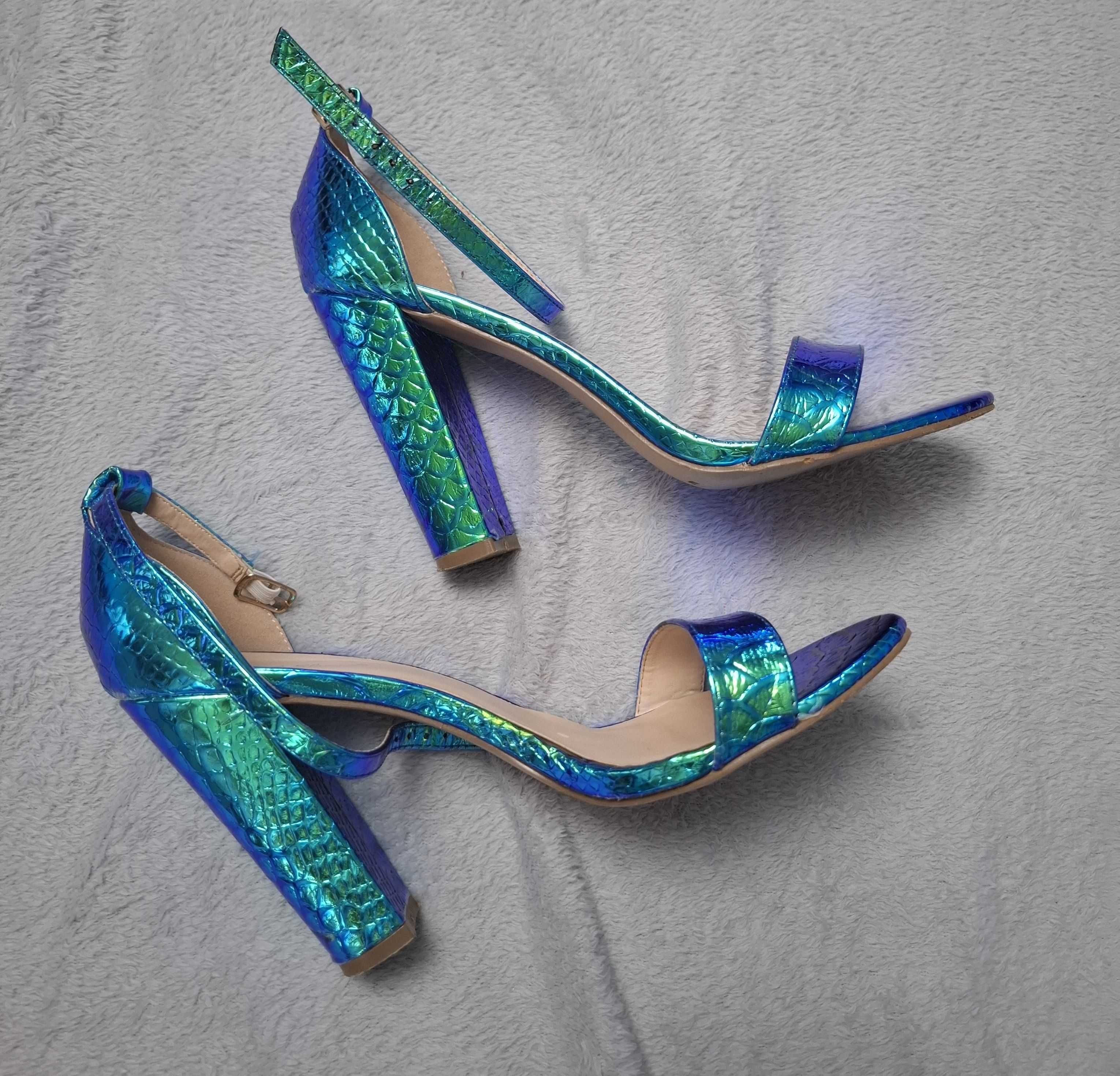 Sandale cu toc gros, albastru, 40, Sweet Shoes