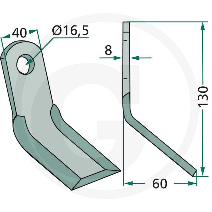 Cuțit tocător curbat 40x130mm potrivit pentru Nobili