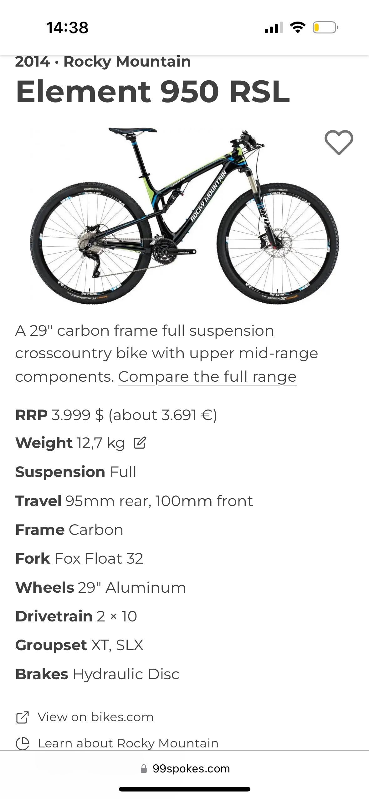 Bicicleta full suspension Rocky mountain element 950 rsl