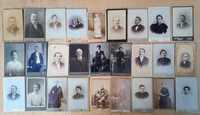 Lot de 54 fotografii tip carte de vizita vechi / studio cabinet carton