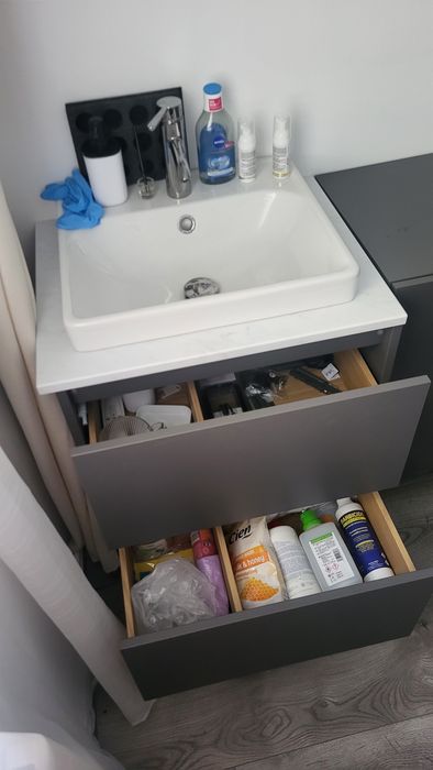 Masca lavoar+sertare/lavoar/baterie gri inchis/alba marmura