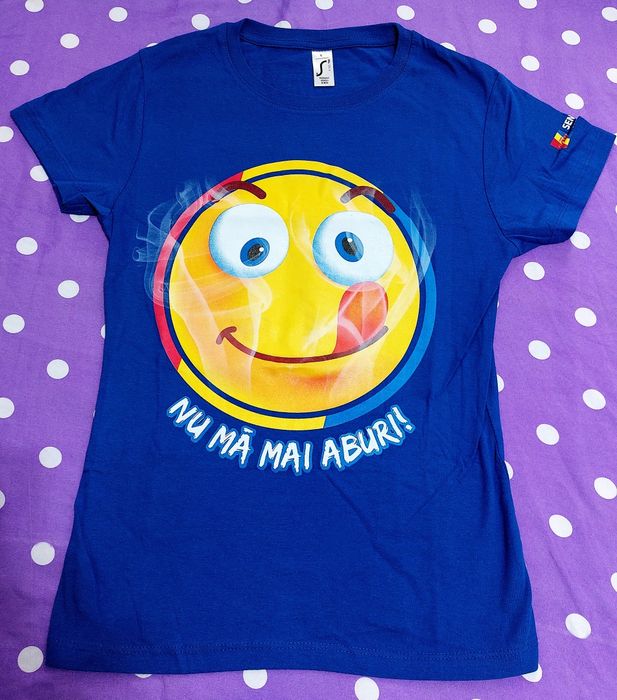 Tricou albastru ROM ediție limitată Dragobete Emoji Autentic ROMânești