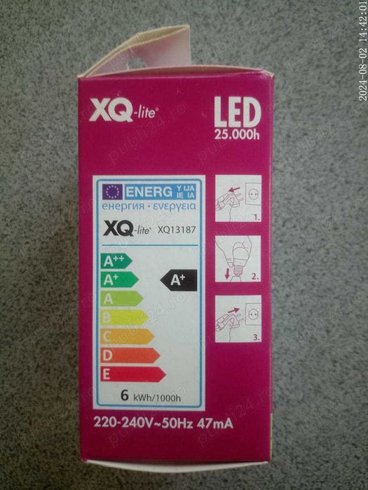 Bec led XQ-Lite, set 5 bucati, E27, 470lum, 2700K, glob mic