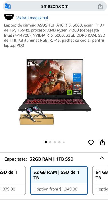 Laptop Gaming Asus Tuf A16 Ryzen 7 260 RTX 5060 Ram 32GB Nou