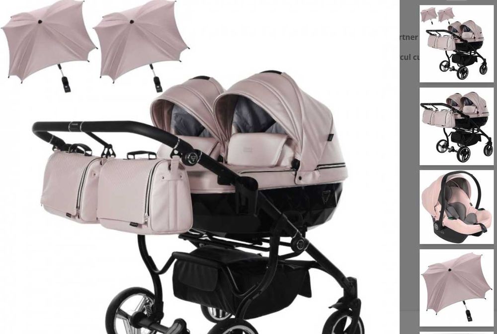 Cărucior gemeni Junama Fluo 6in1 complet, cu scoici