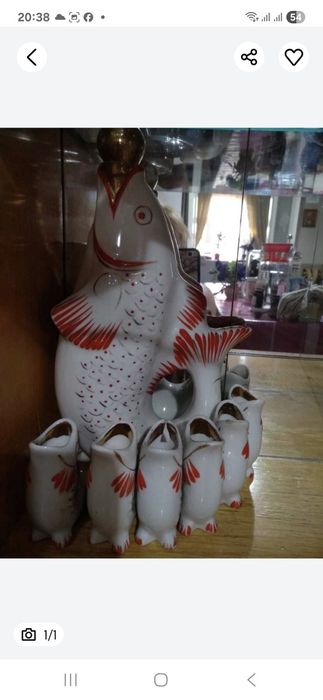 Штоф и 6 стопок РЫБА И РЫБКИ