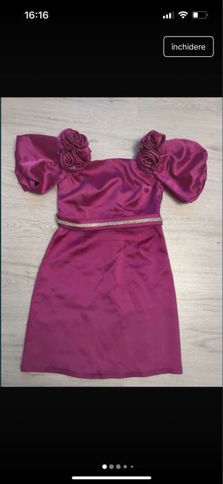 Rochie Fofy roz fucsia cu trandafiri si strasuri