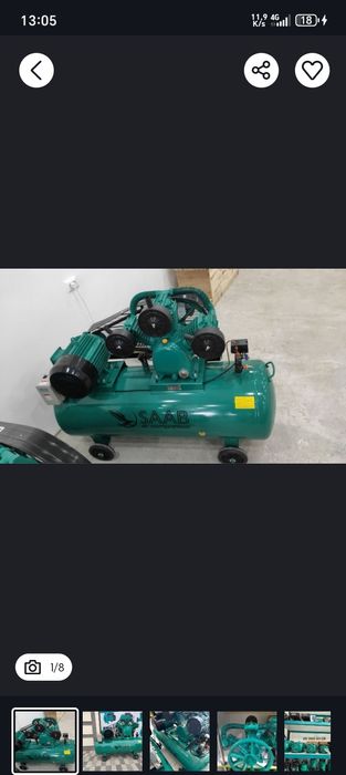 100 литр 10 бар хаво компрессори, поршенли, ременли. SAAB kompressor