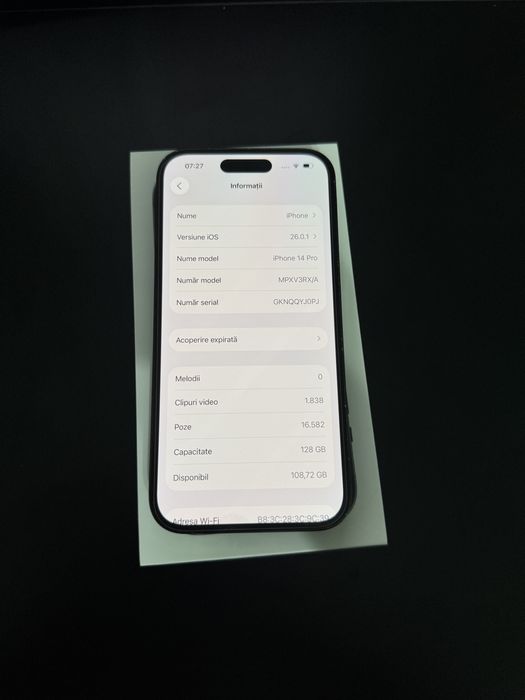 Iphone 14 pro 128gb full box 84% sănătatea bateriei