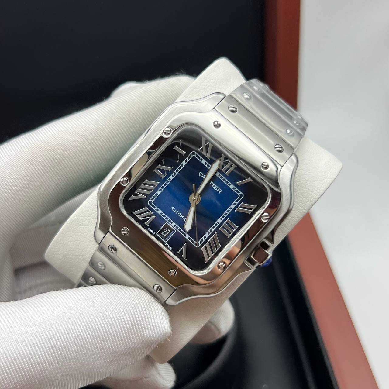 Cartier santos 100 silver blue dial