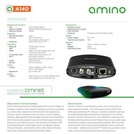 dispozitiv modul periferice IPTV AMINO A140 complet si telecomanda