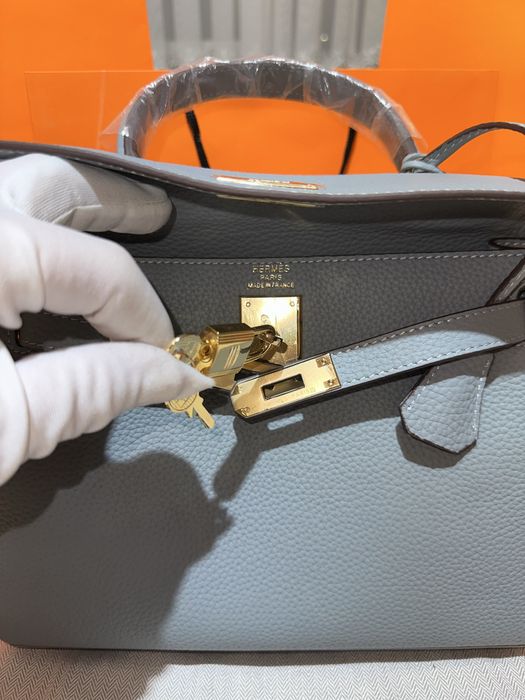 Geanta Hermes Kelly 28cm Blue/accesorii gold