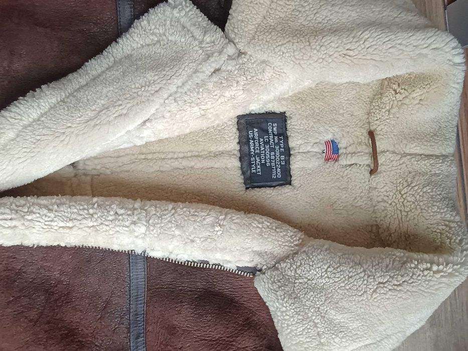 Пилотско Кожено Яке Кожух B3 100% Обърната Агнешка Кожа