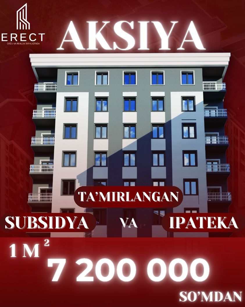 Asiyada  3 xonali tayyor uylar subsidiyaga ERECT qurilish
