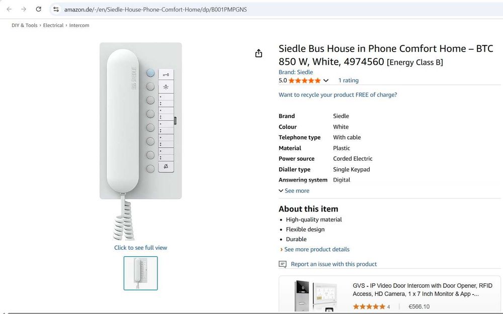 Telefon fix Siedle Phone Comfort Home – BTC 850 W, alb