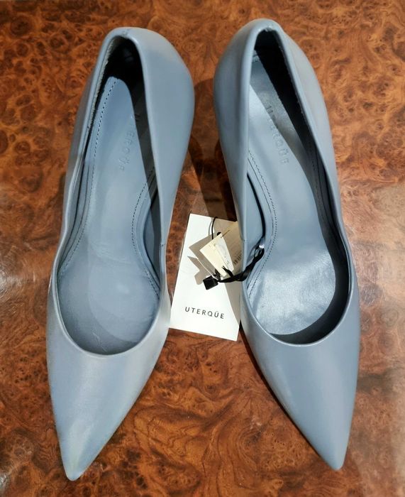 Голубые кожаные туфли Uterque на каблуке