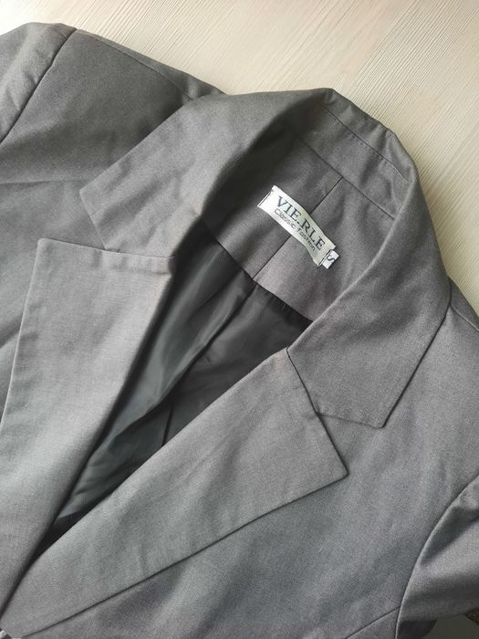 Жакет двубортный, удлиненный, серый, S