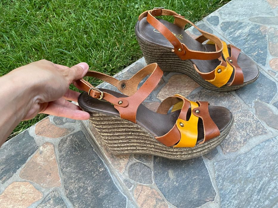 Sandale casual maro cu galben de vara
