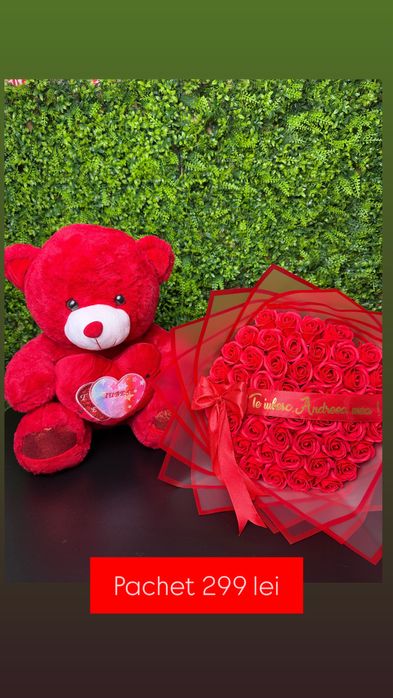 Cadou de craciun pentru iubita buchet trandafiri de sapun urs de plus