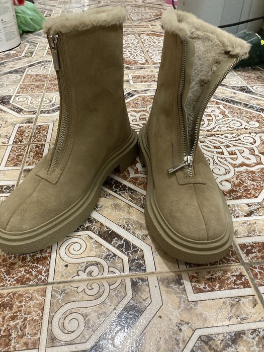 Боти Zara над глезена естествена обърната кожа