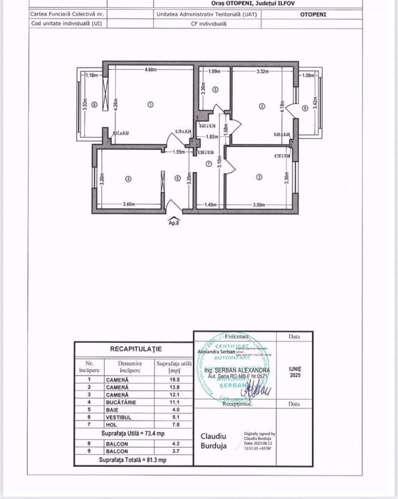 Apartament 3 camere, locație centrală, Otopeni